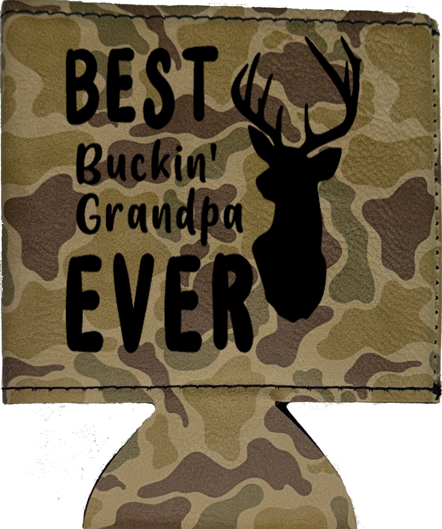 Best Buckin' Grandpa Magnetic Leather Koozie-Duck Camo