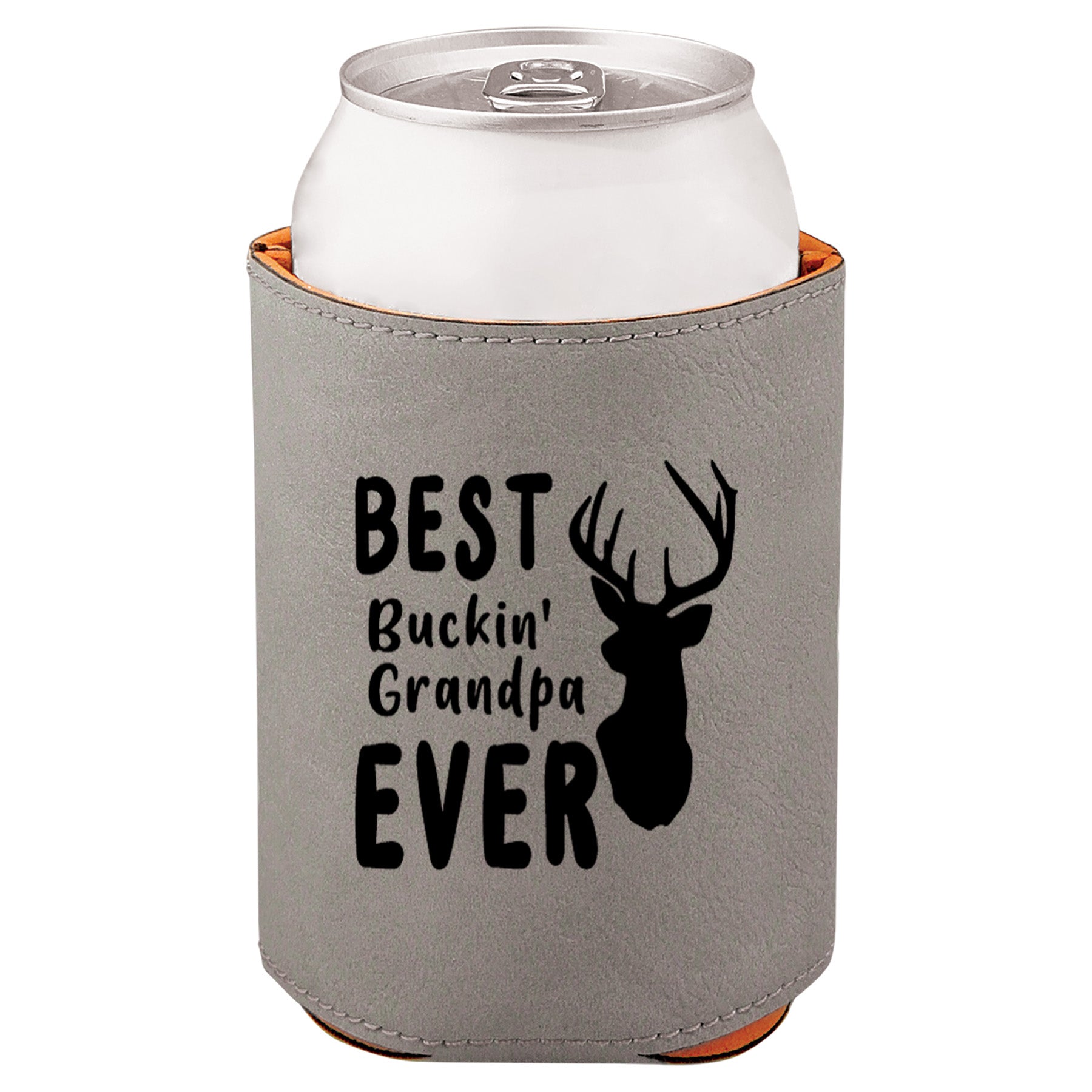 Best Buckin' Grandpa Leatherette Koosie-Gray