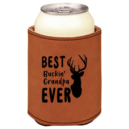 Best Buckin' Grandpa Leatherette Koosie-Rawhide