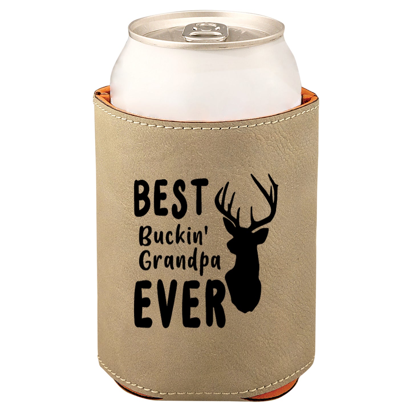 Best Buckin' Grandpa Leatherette Koosie-Tan