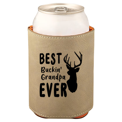 Best Buckin' Grandpa Leatherette Koosie-Tan
