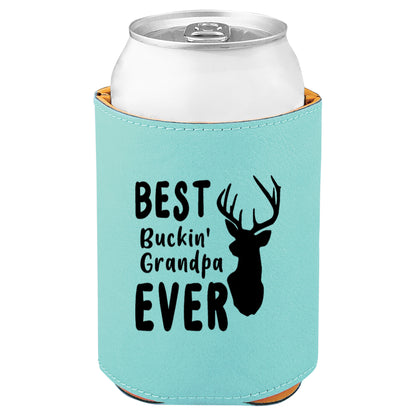 Best Buckin' Grandpa Leatherette Koosie-Teal