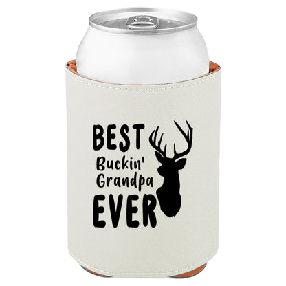 Best Buckin' Grandpa Leatherette Koosie-White
