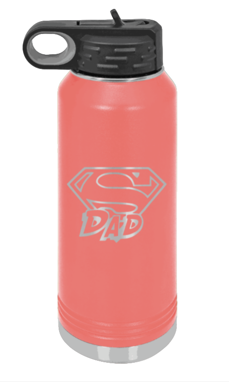 Super Dad - 32oz Water Bottle Laser Engraved- Coral