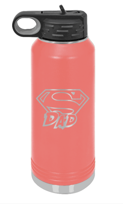 Super Dad - 32oz Water Bottle Laser Engraved- Coral
