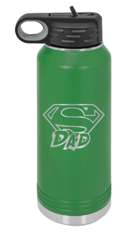 Super Dad - 32oz Water Bottle Laser Engraved- Green