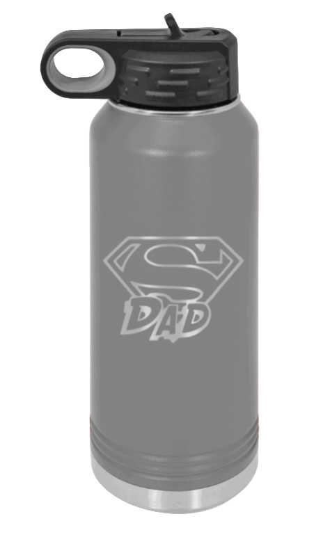 Super Dad - 32oz Water Bottle Laser Engraved- Dark Grey