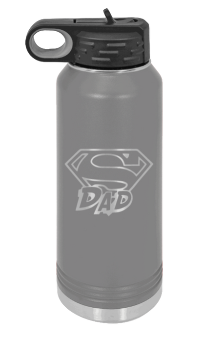 Super Dad - 32oz Water Bottle Laser Engraved- Dark Grey