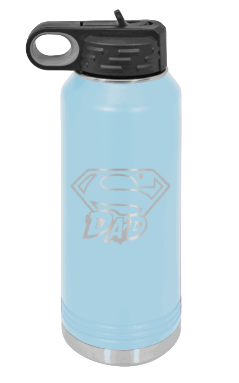 Super Dad - 32oz Water Bottle Laser Engraved- Light Blue