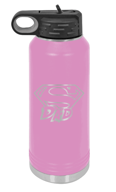Super Dad - 32oz Water Bottle Laser Engraved- Light Purple