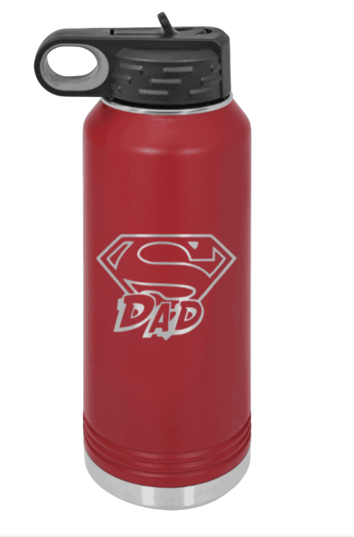 Super Dad - 32oz Water Bottle Laser Engraved- Maroon