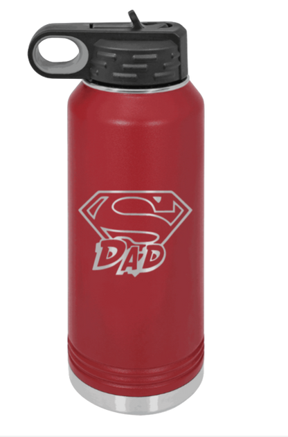Super Dad - 32oz Water Bottle Laser Engraved- Maroon