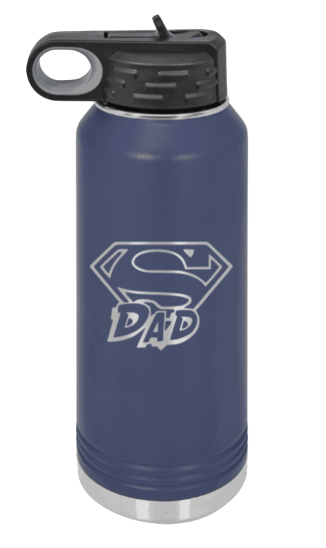 Super Dad - 32oz Water Bottle Laser Engraved- Navy