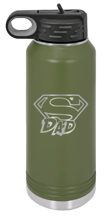 Super Dad - 32oz Water Bottle Laser Engraved- Olive