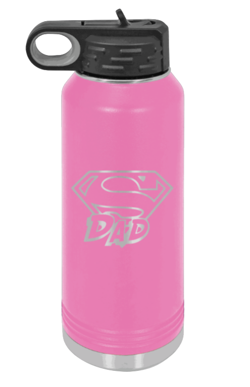 Super Dad - 32oz Water Bottle Laser Engraved- Pink