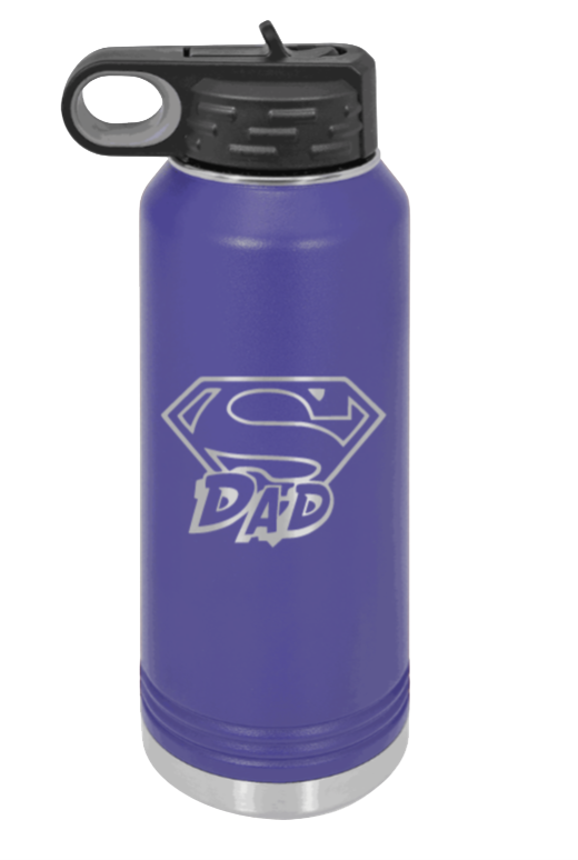 Super Dad - 32oz Water Bottle Laser Engraved- Purple
