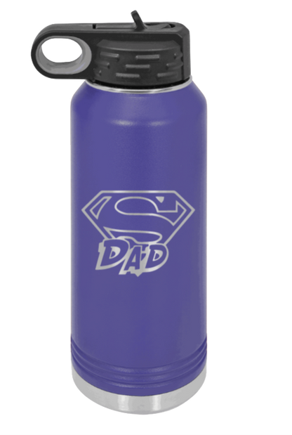 Super Dad - 32oz Water Bottle Laser Engraved- Purple