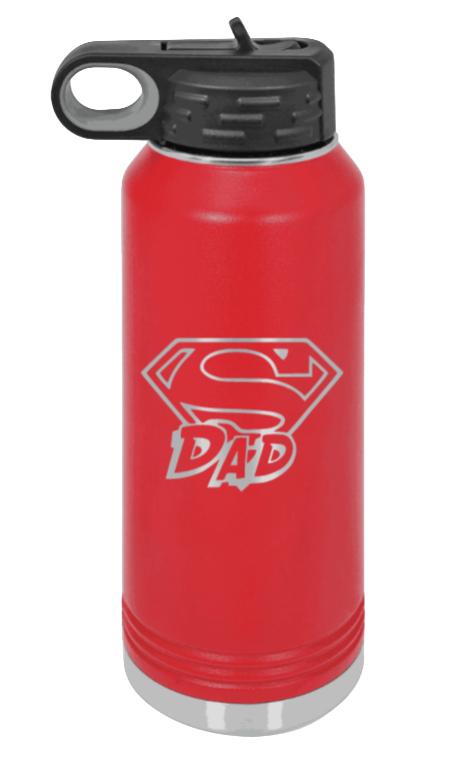 Super Dad - 32oz Water Bottle Laser Engraved- Red