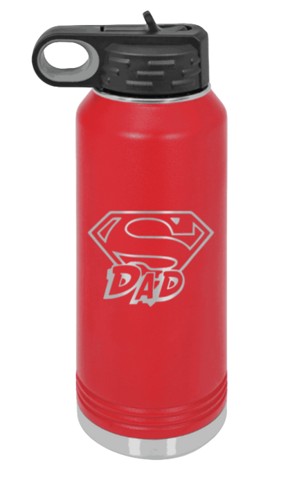 Super Dad - 32oz Water Bottle Laser Engraved- Red