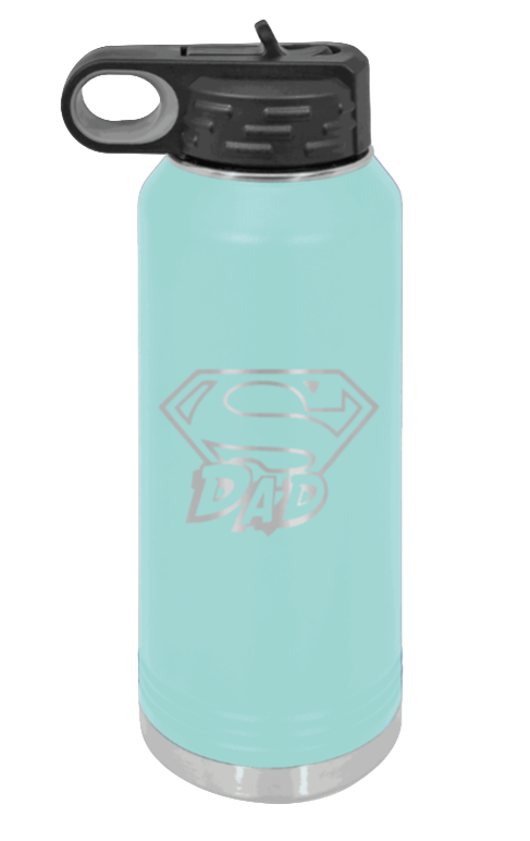 Super Dad - 32oz Water Bottle Laser Engraved- Teal