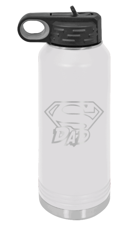 Super Dad - 32oz Water Bottle Laser Engraved- White