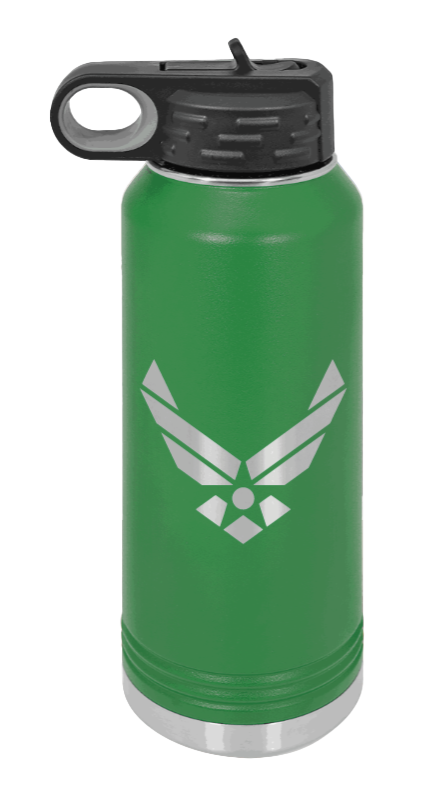 Air Force - 32oz Water Bottle Laser Engraved- Green