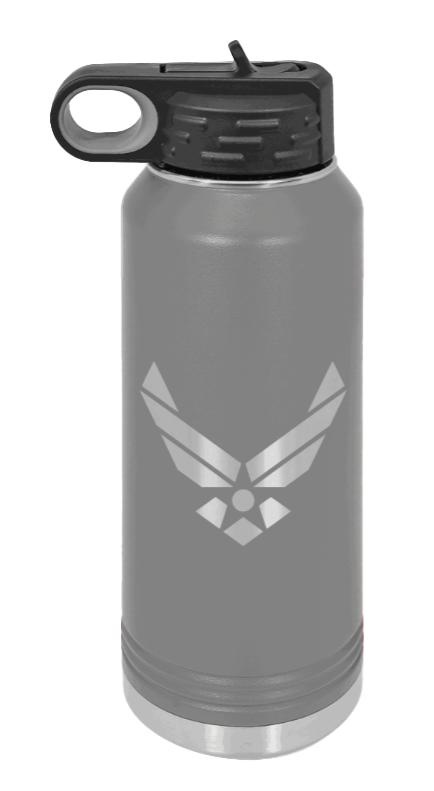 Air Force - 32oz Water Bottle Laser Engraved- Dark Grey