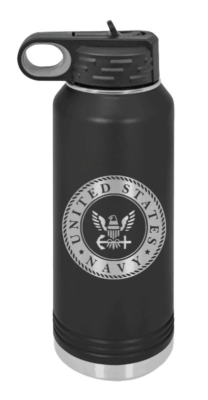 Navy  - 32oz Water Bottle Laser Engraved- Black