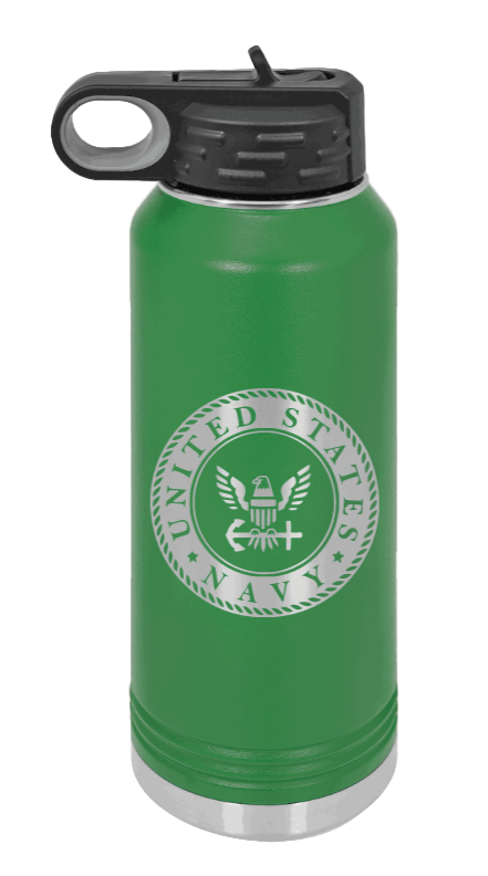Navy  - 32oz Water Bottle Laser Engraved- Green