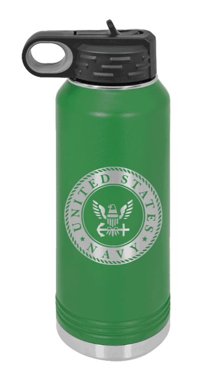 Navy  - 32oz Water Bottle Laser Engraved- Green