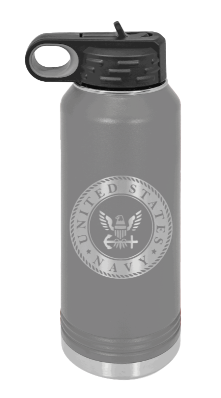 Navy  - 32oz Water Bottle Laser Engraved- Dark Grey
