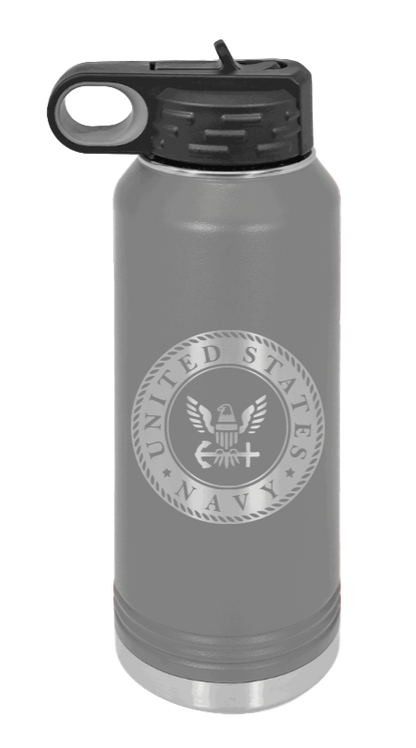 Navy  - 32oz Water Bottle Laser Engraved- Dark Grey