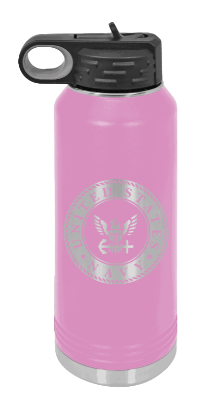 Navy  - 32oz Water Bottle Laser Engraved- Light Purple