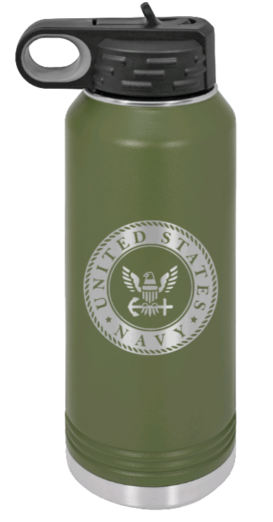 Navy  - 32oz Water Bottle Laser Engraved- Olive