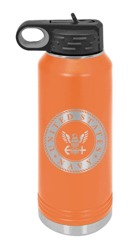 Navy  - 32oz Water Bottle Laser Engraved- Orange