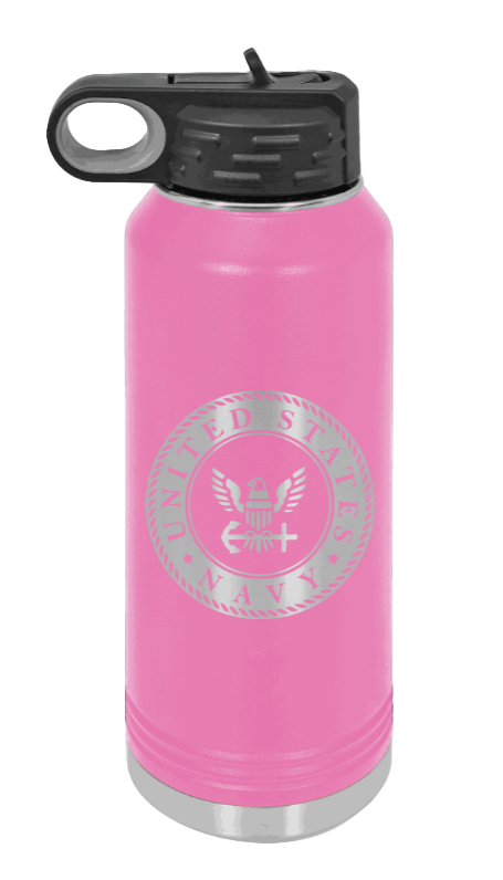 Navy  - 32oz Water Bottle Laser Engraved- Pink