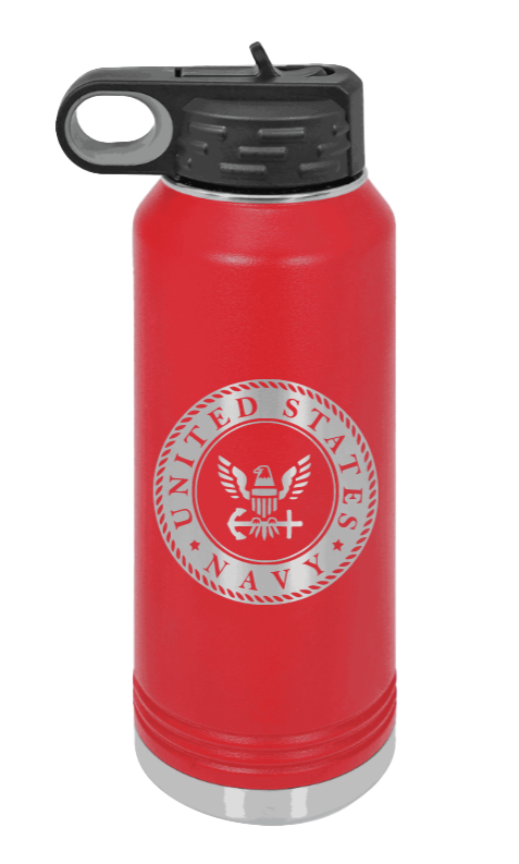 Navy  - 32oz Water Bottle Laser Engraved- Red