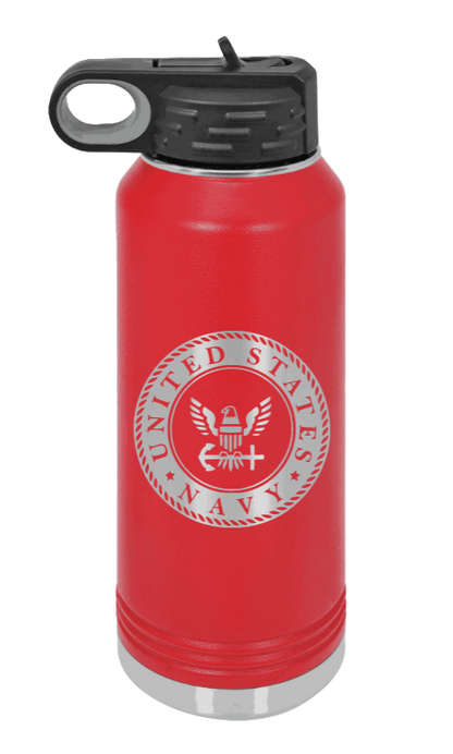 Navy  - 32oz Water Bottle Laser Engraved- Red