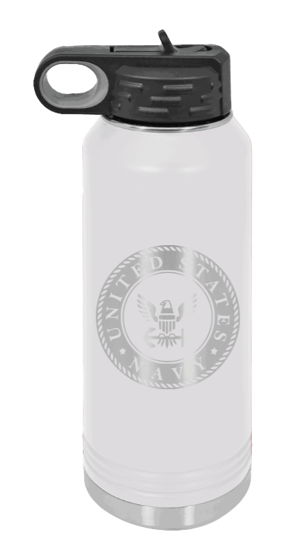 Navy  - 32oz Water Bottle Laser Engraved- White