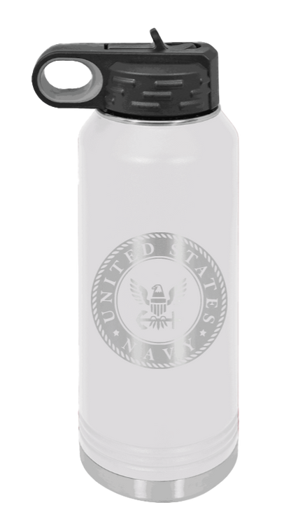 Navy  - 32oz Water Bottle Laser Engraved- White