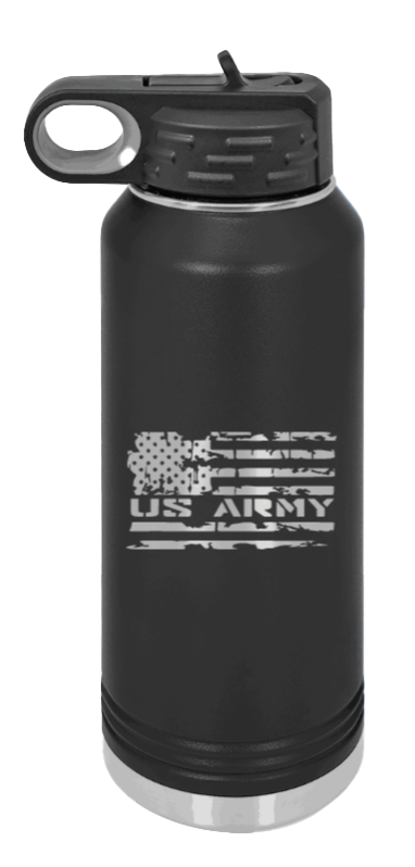 Army Flag - 32oz Water Bottle Laser Engraved- Black