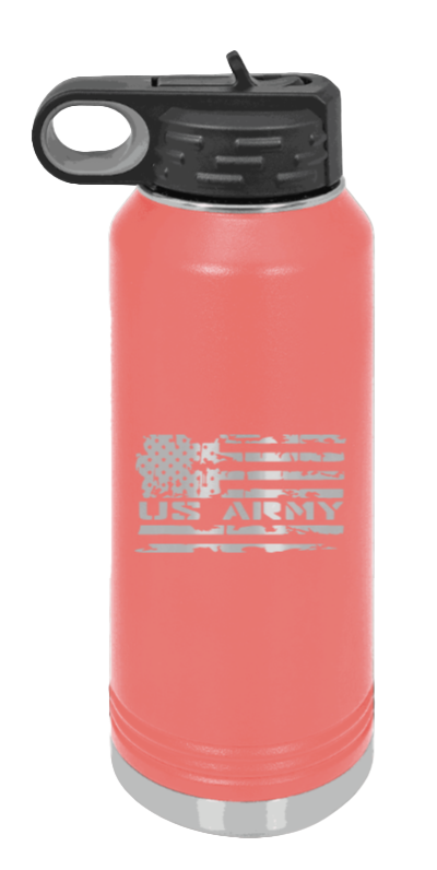 Army Flag - 32oz Water Bottle Laser Engraved- Coral