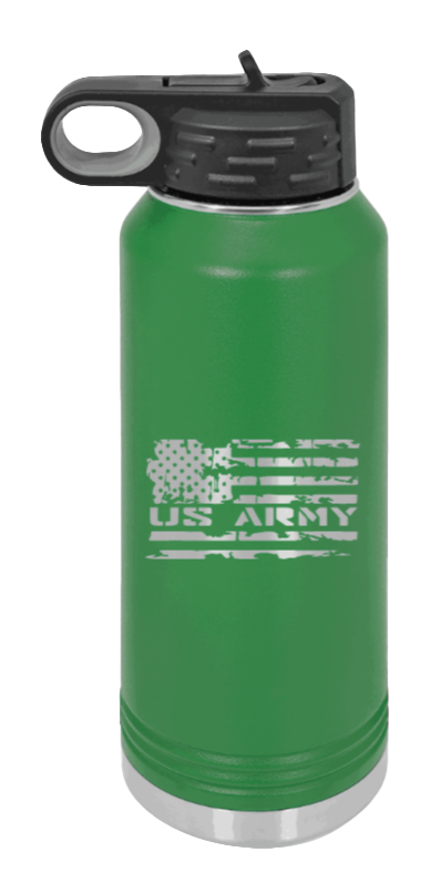 Army Flag - 32oz Water Bottle Laser Engraved- Green
