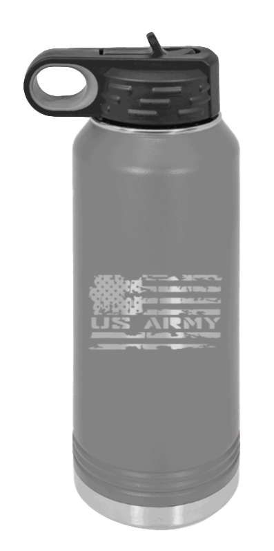 Army Flag - 32oz Water Bottle Laser Engraved- Dark Grey