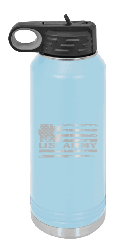 Army Flag - 32oz Water Bottle Laser Engraved- Light Blue