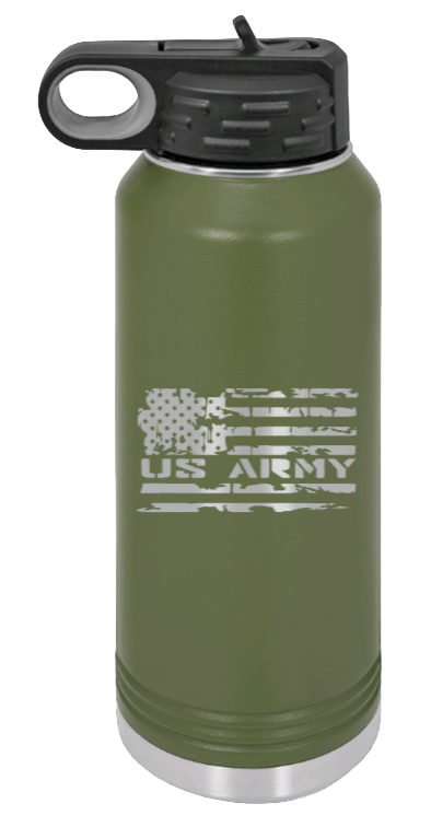 Army Flag - 32oz Water Bottle Laser Engraved- Olive