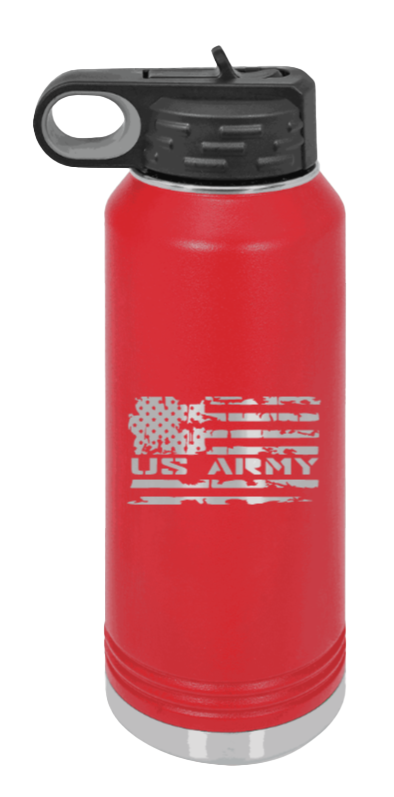 Army Flag - 32oz Water Bottle Laser Engraved- Red