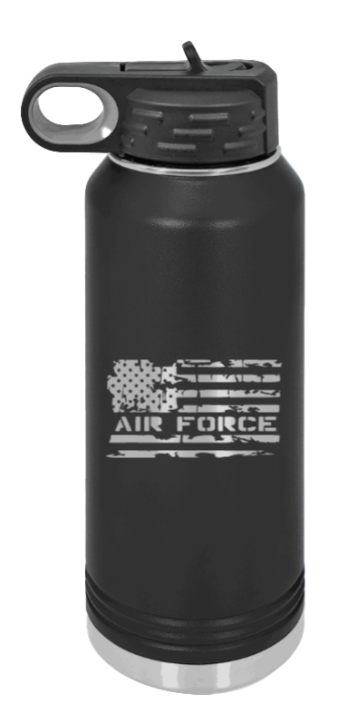 Air Force Flag - 32oz Water Bottle Laser Engraved- Black