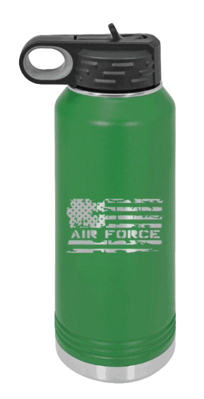 Air Force Flag - 32oz Water Bottle Laser Engraved- Green
