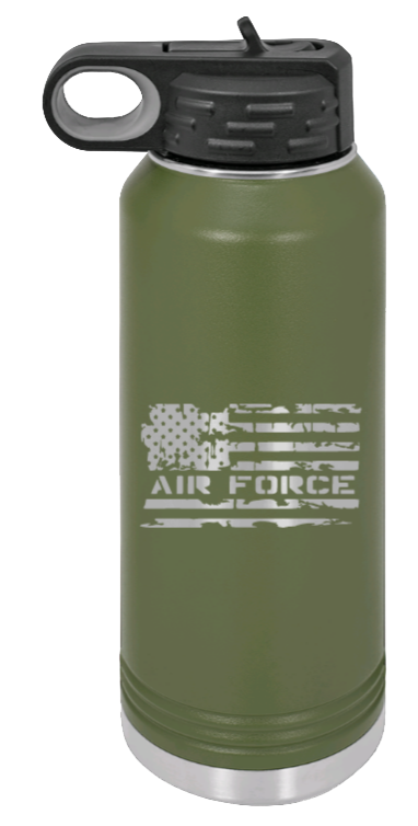 Air Force Flag - 32oz Water Bottle Laser Engraved- Olive